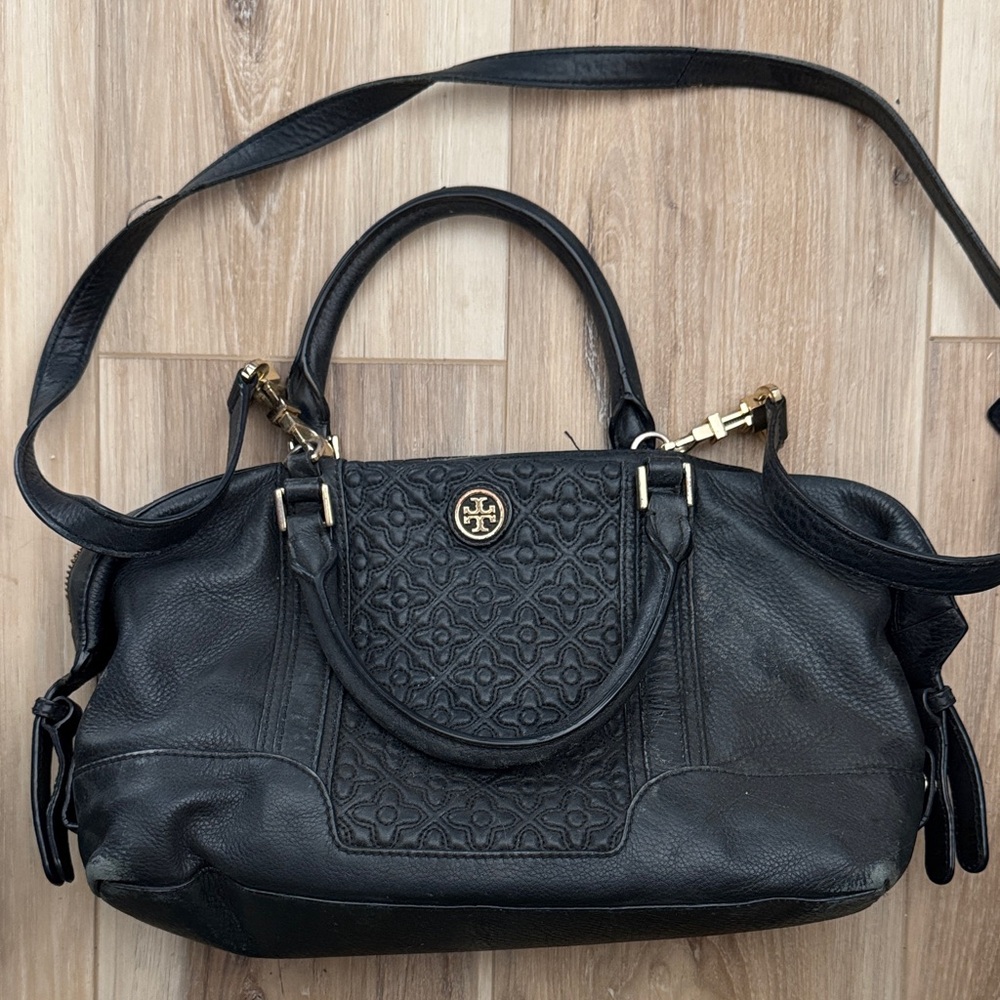 Tory Burch Black Embossed Satchel